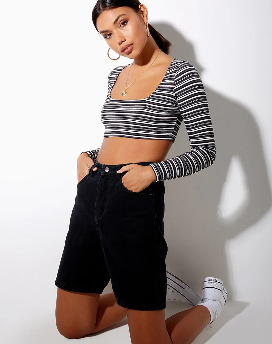 Adea Crop Top in Black Grey and White