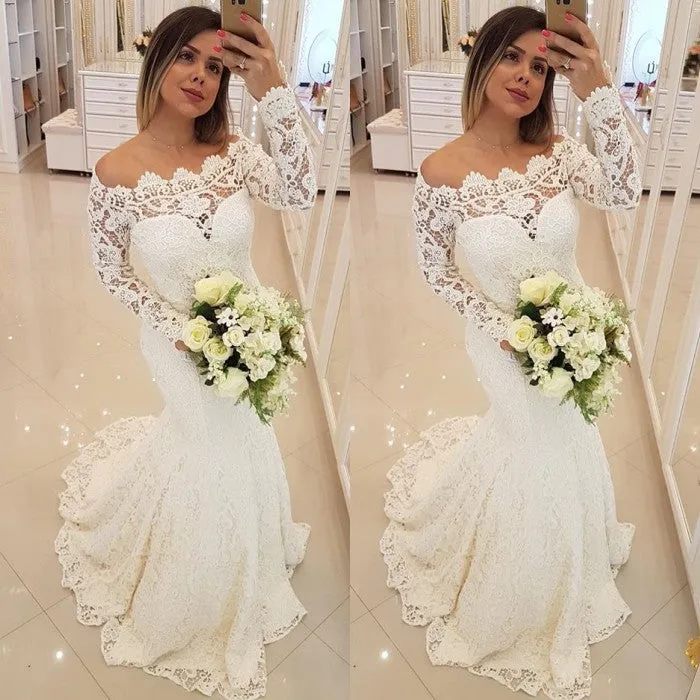 Amazing Long Sleeves Appliques Mermaid Wedding Bridal Dress