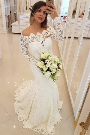 Amazing Long Sleeves Appliques Mermaid Wedding Bridal Dress