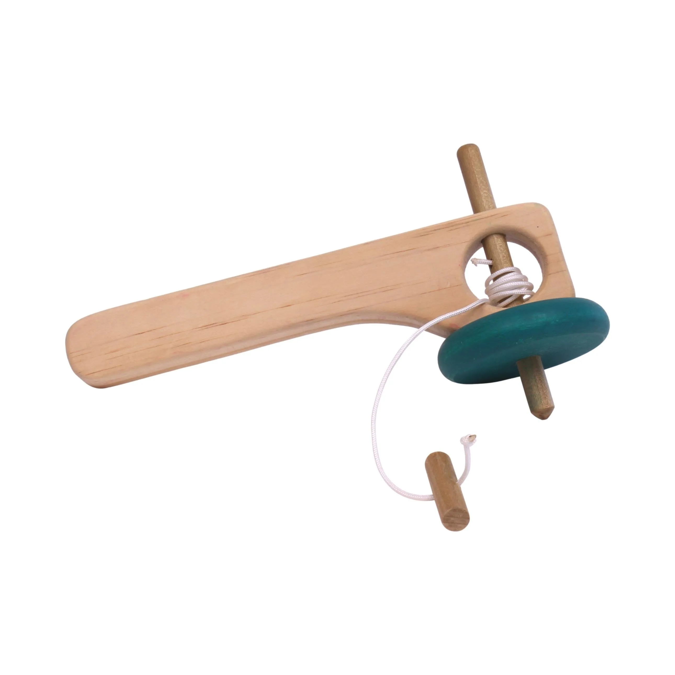 Amish-Made Spinning Wooden Top Toy with Handle and Pull String