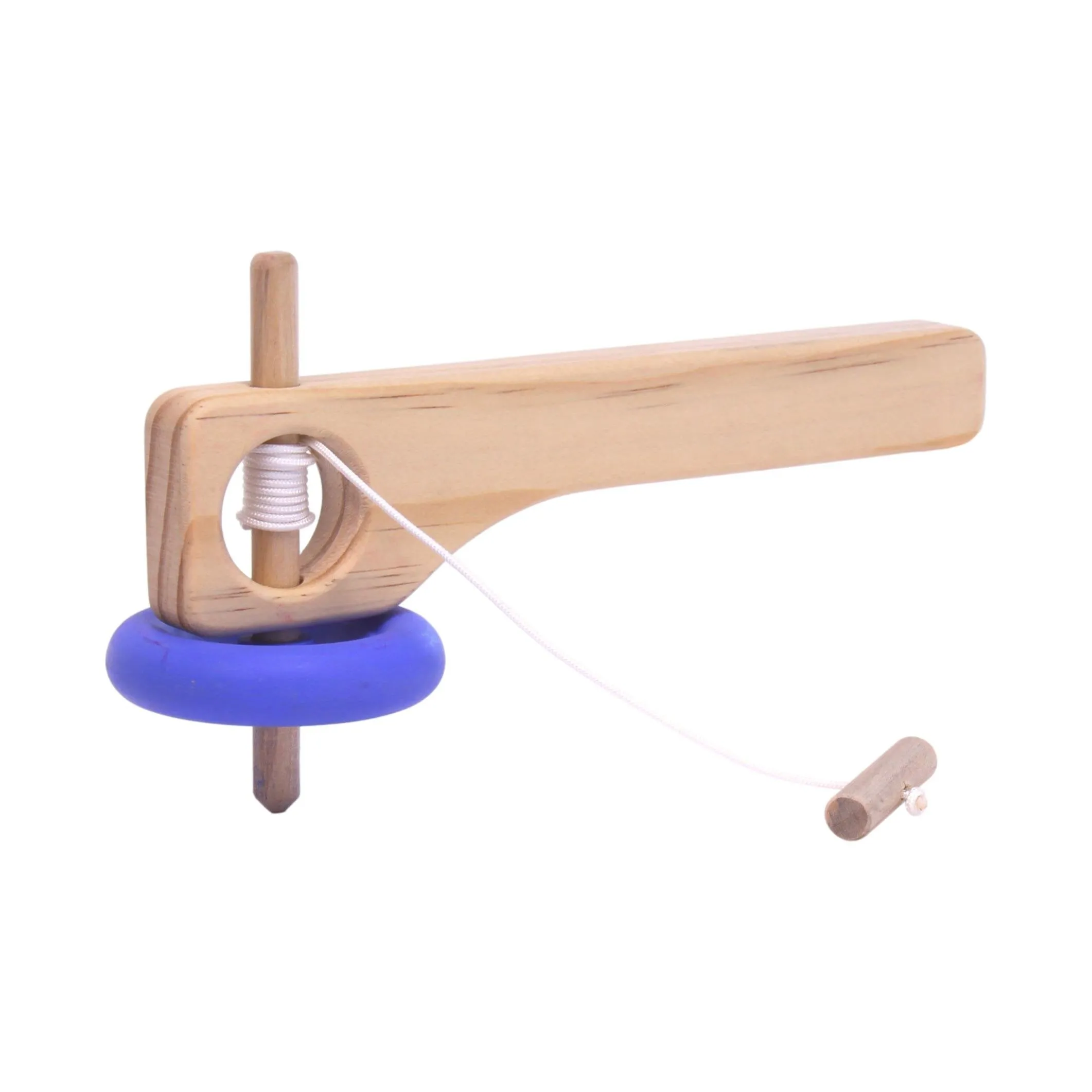 Amish-Made Spinning Wooden Top Toy with Handle and Pull String