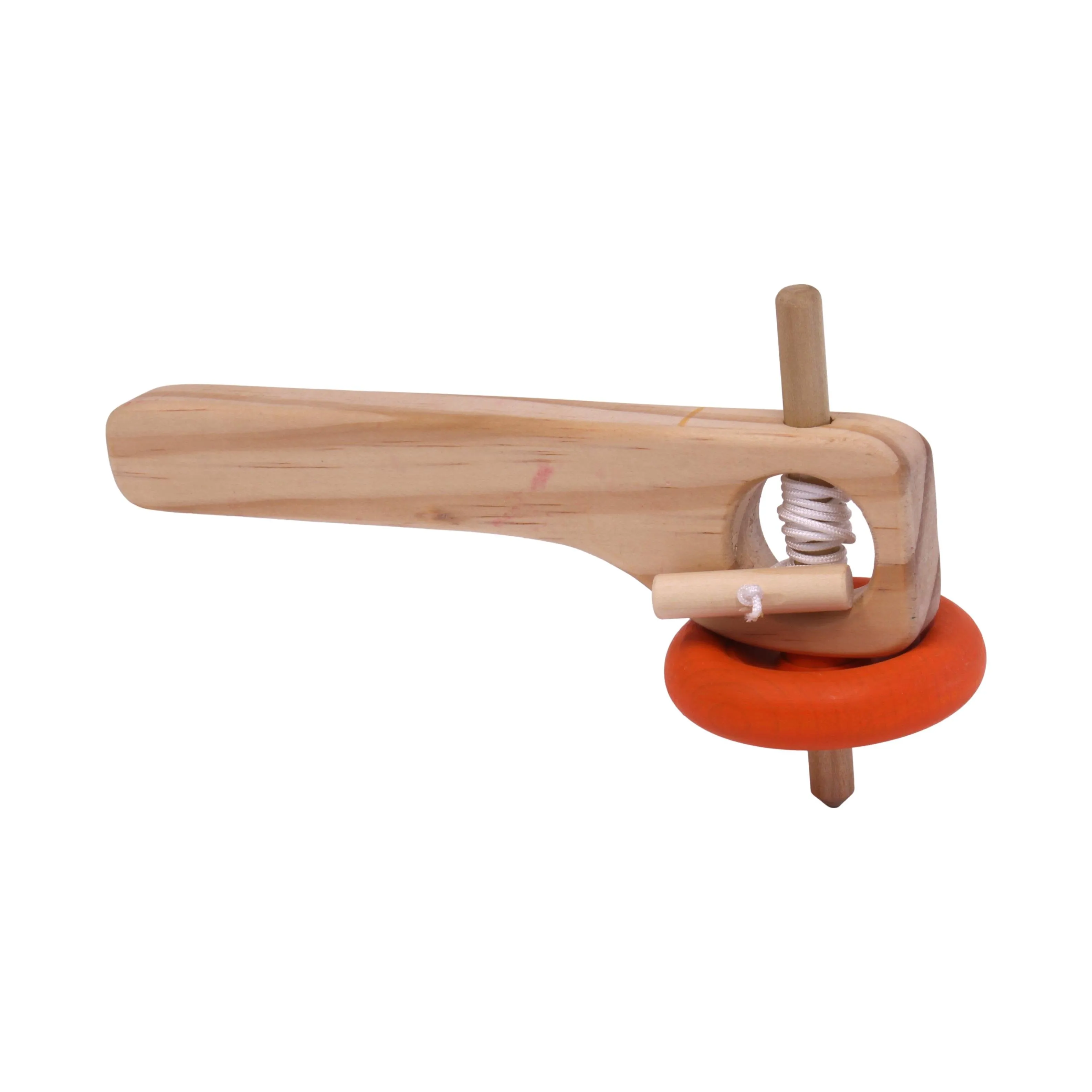 Amish-Made Spinning Wooden Top Toy with Handle and Pull String