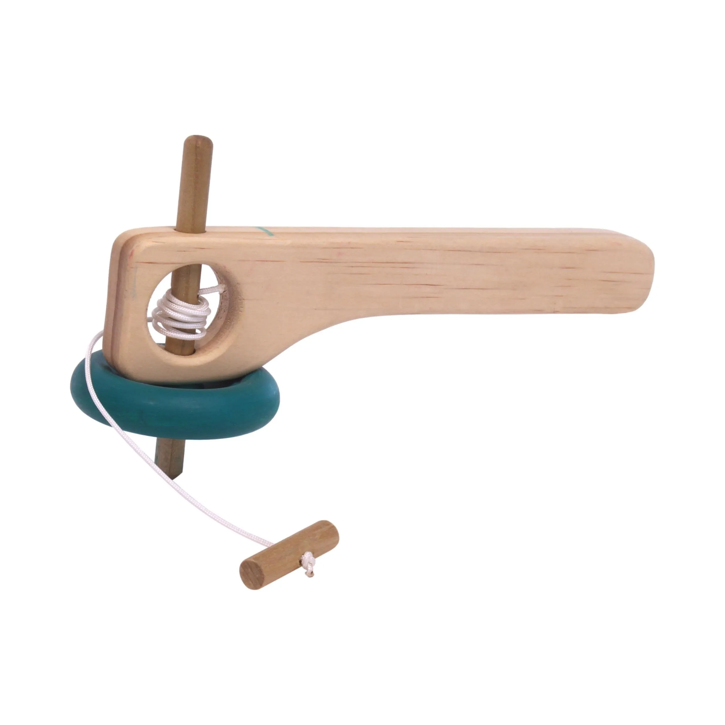 Amish-Made Spinning Wooden Top Toy with Handle and Pull String