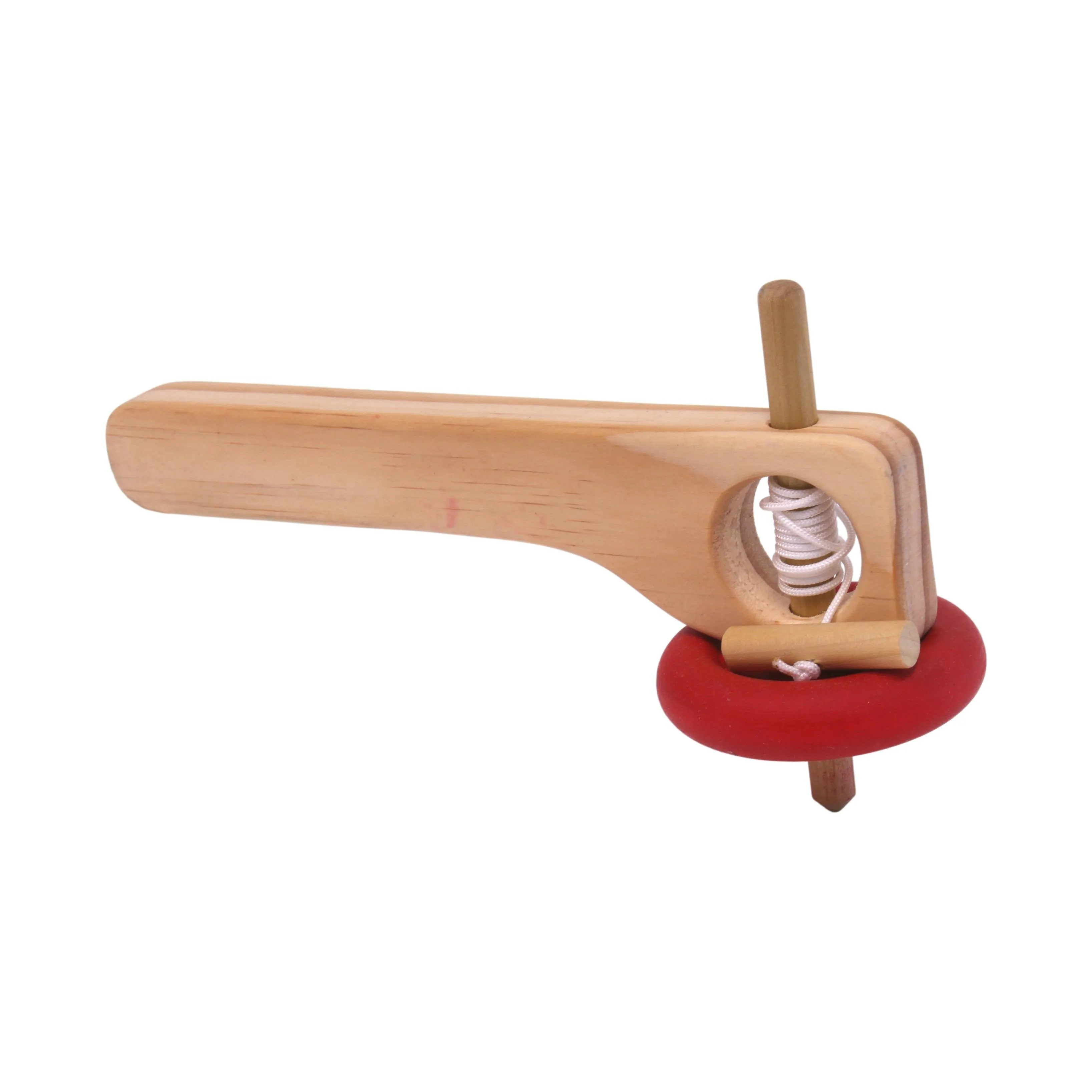 Amish-Made Spinning Wooden Top Toy with Handle and Pull String