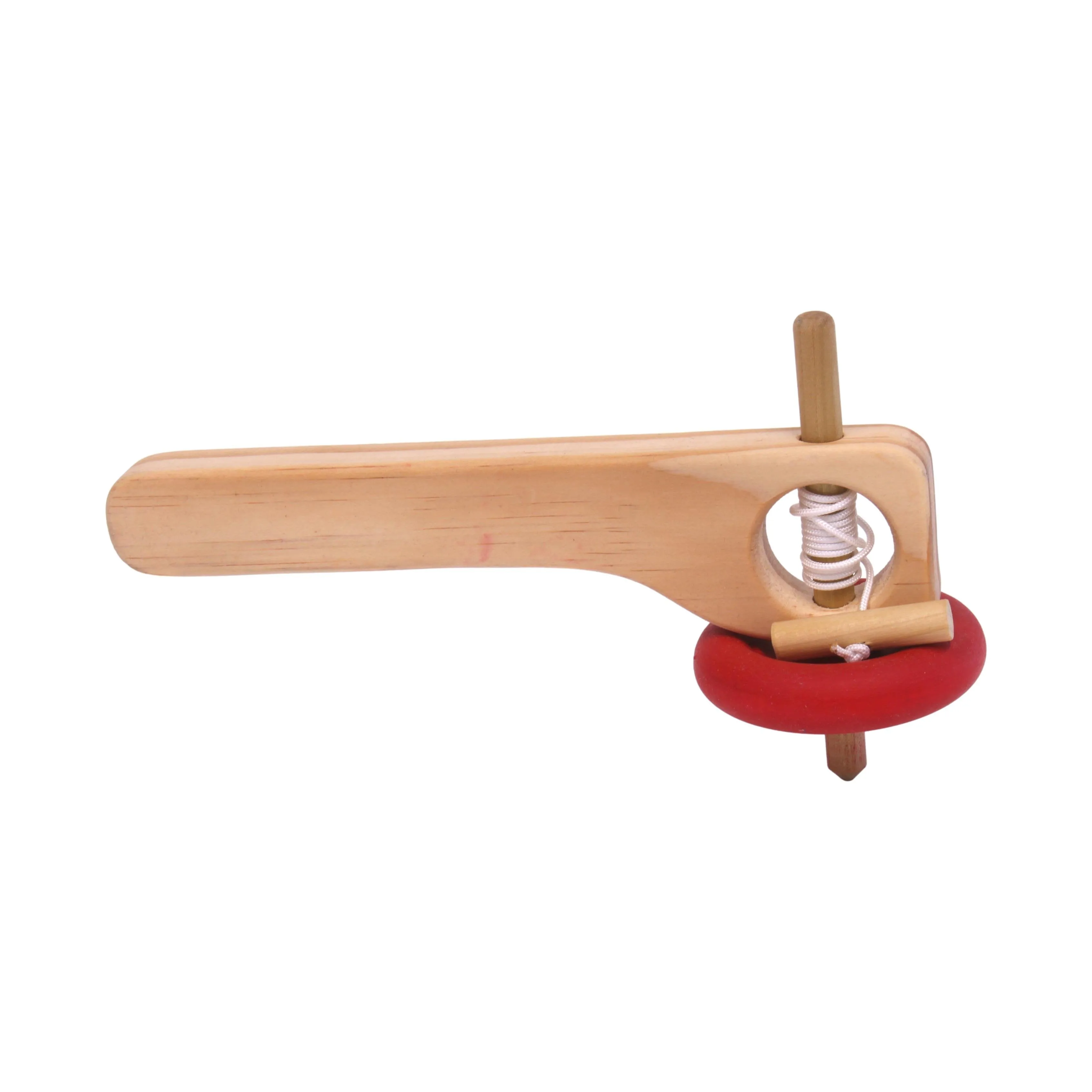 Amish-Made Spinning Wooden Top Toy with Handle and Pull String