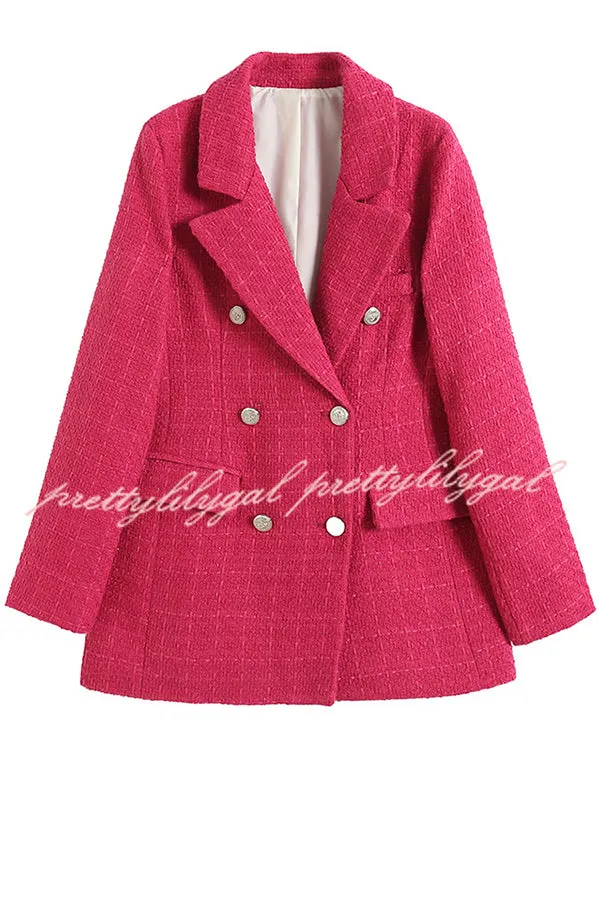 Arlo Tweed Textured Fabric Metal Buckle Pocket Lapel Relaxed Blazer