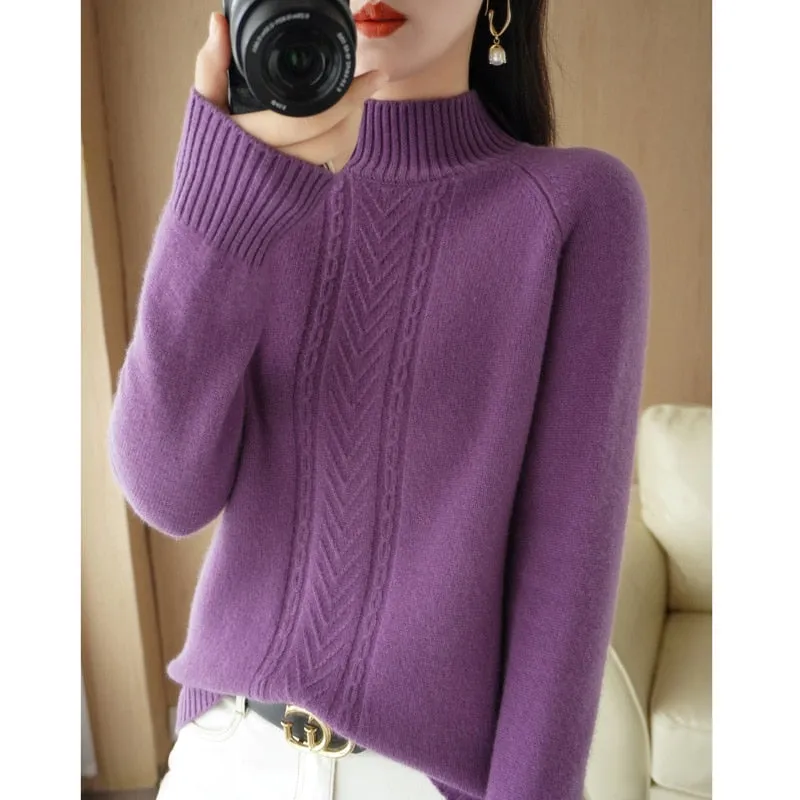 Autumn And Winter Explosive Knitwear Half Turtleneck Thick Warm Sweater Women&#39;s Fashion Languid Style Woolen Sweater Base