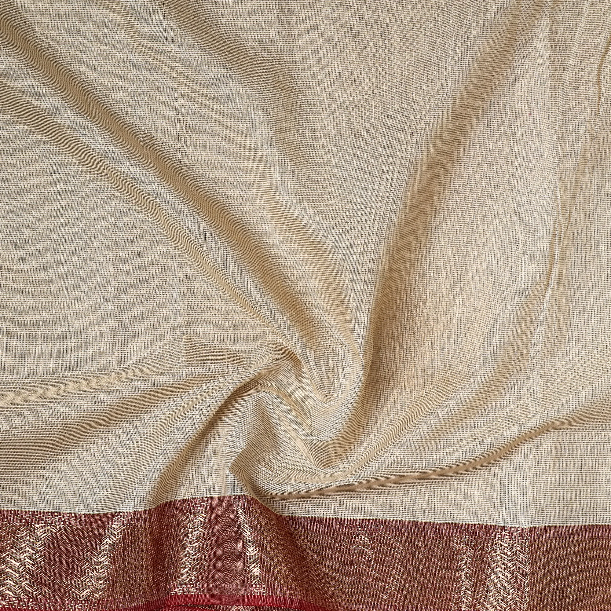 Beige - Traditional Chanderi Silk Handloom Precut Fabric (1.3 meter)