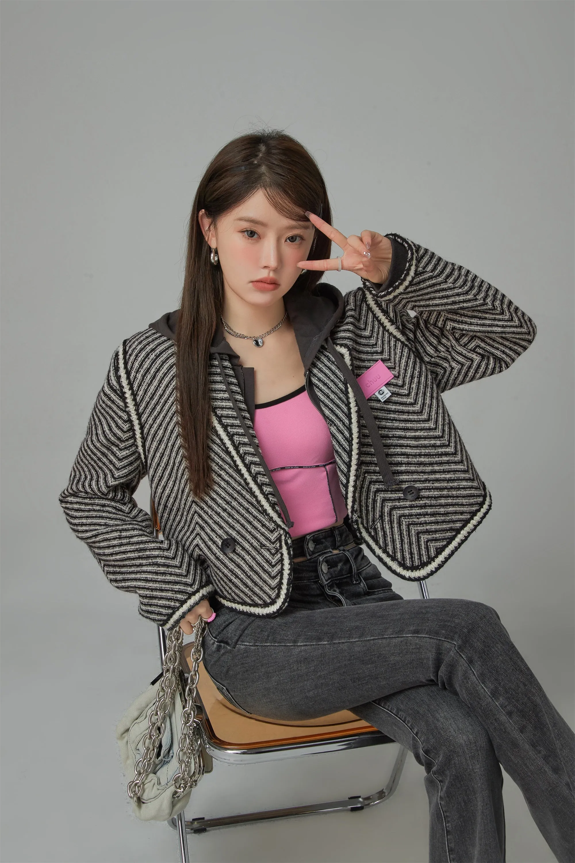 Big Time Luck Striped Loose Fit Short Jacket