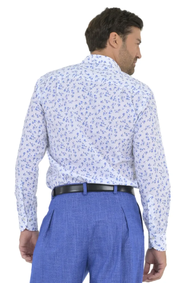 Blue Floral Print Men's Cotton Shirt