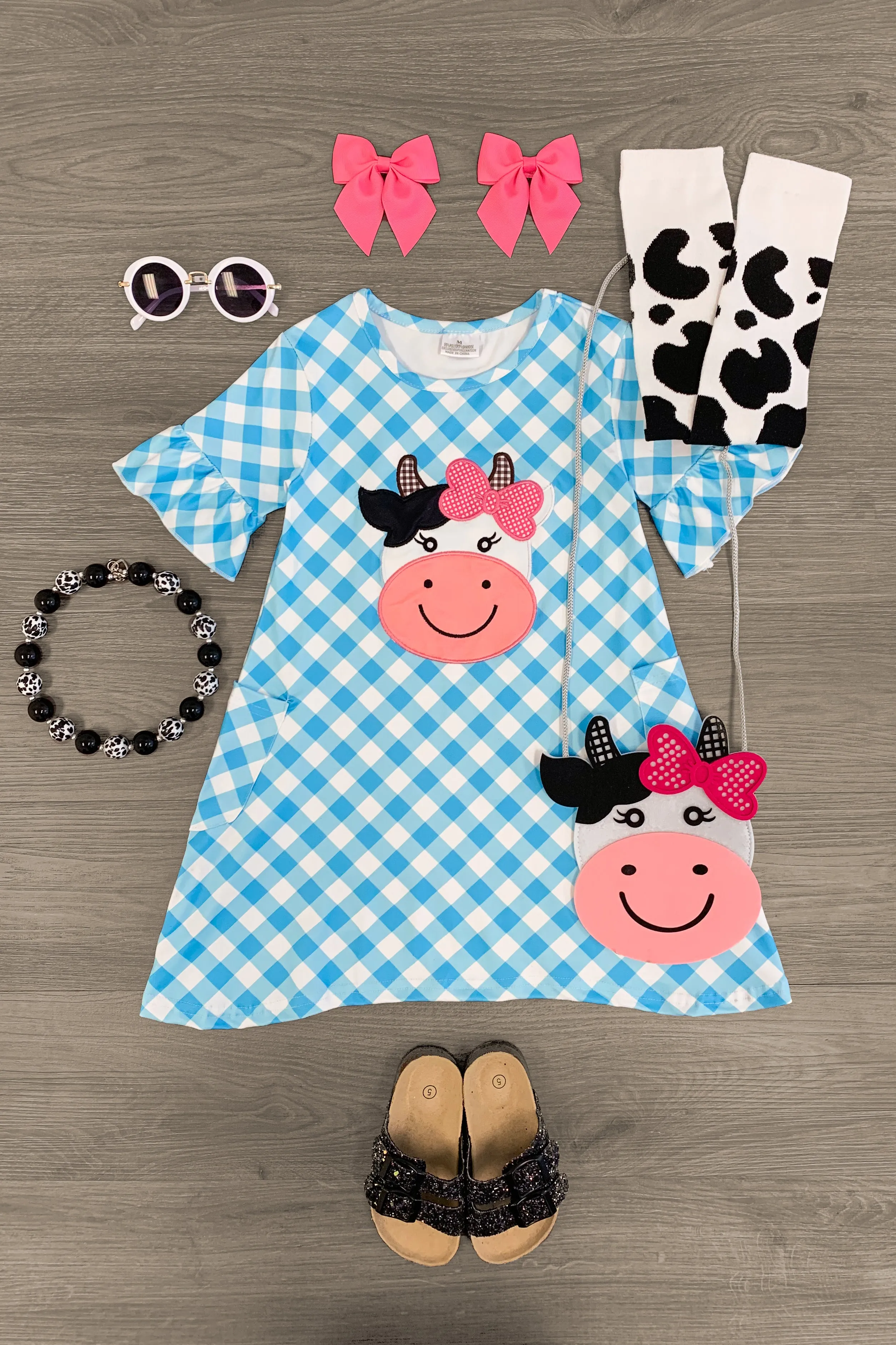 Blue Gingham Cow Dress