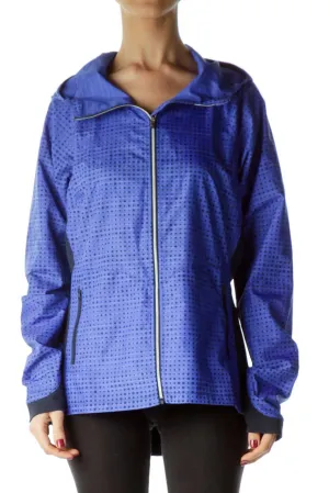 Blue Printed Hooded Active Jacket