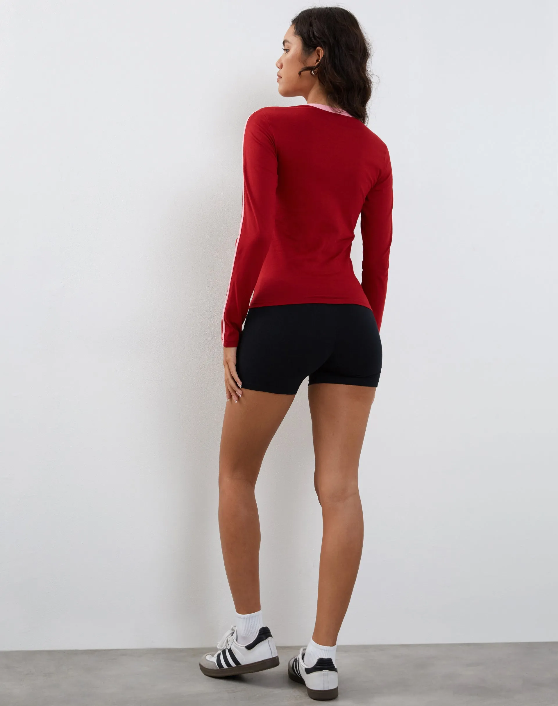 Bonija Long Sleeve Top in Red with Pink Binding