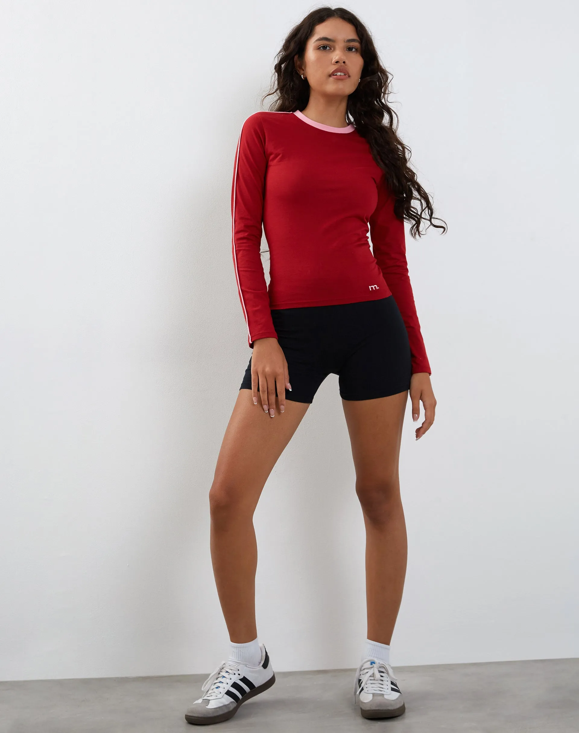 Bonija Long Sleeve Top in Red with Pink Binding