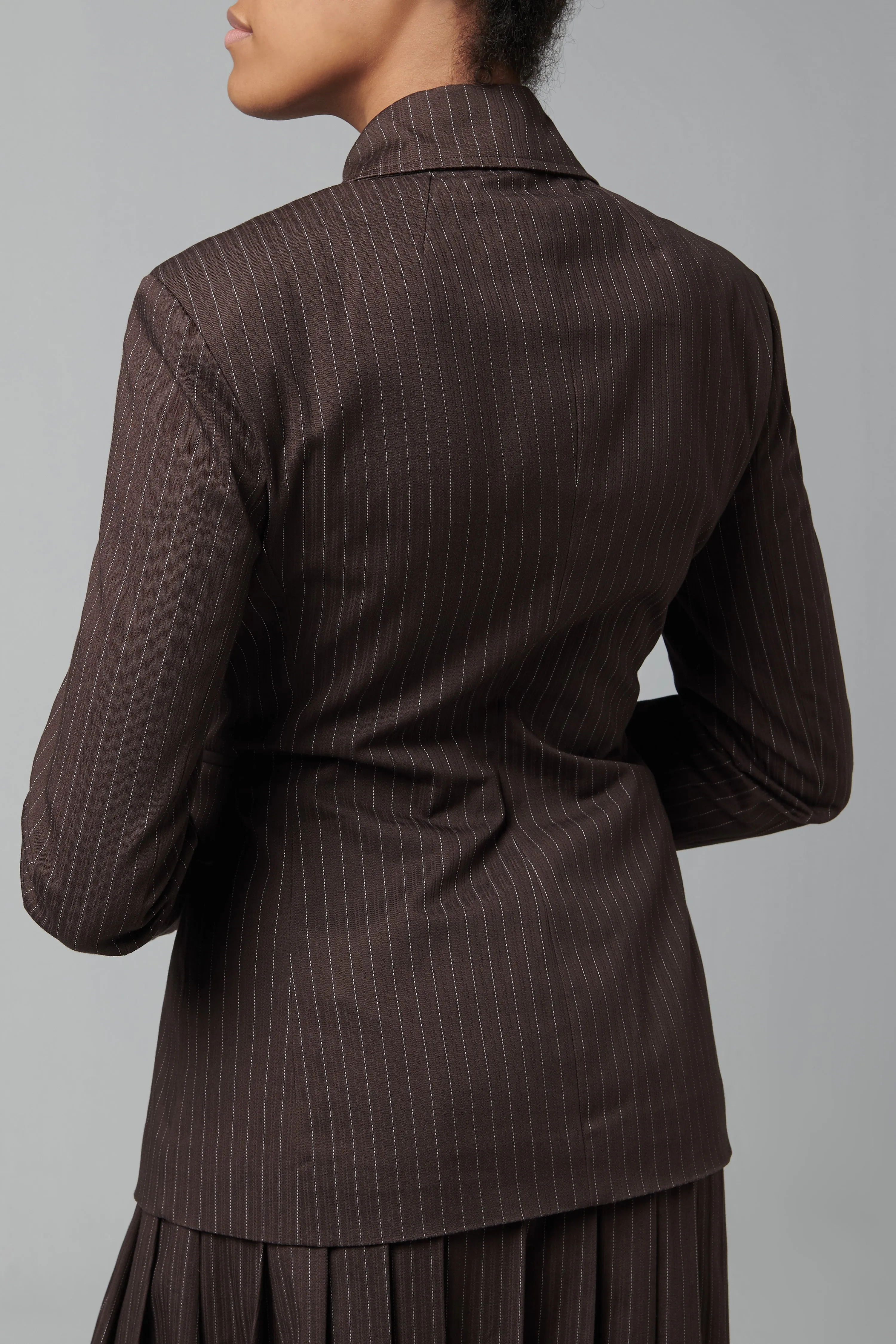 Brown Slim Striped Blazer