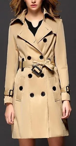 Buckle-Sleeve Trench Coat in Khaki