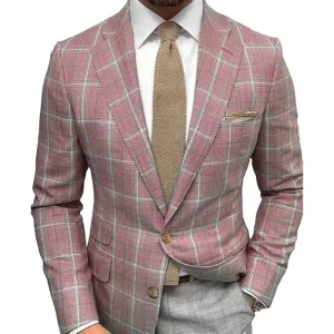 Business Plaid Lapel Collar Two Buttons Long Sleeve Blazer 250199985