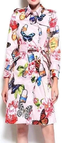 Butterfly Printed Trench Coat