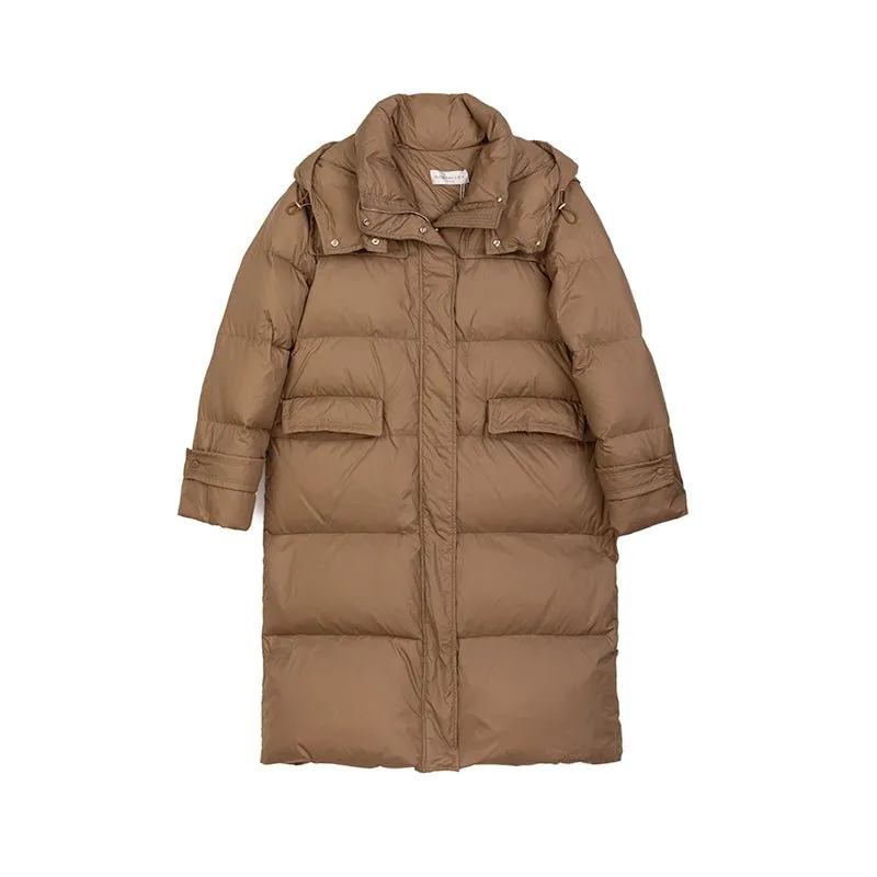 Camel Long Winter Down Puffer Jacket