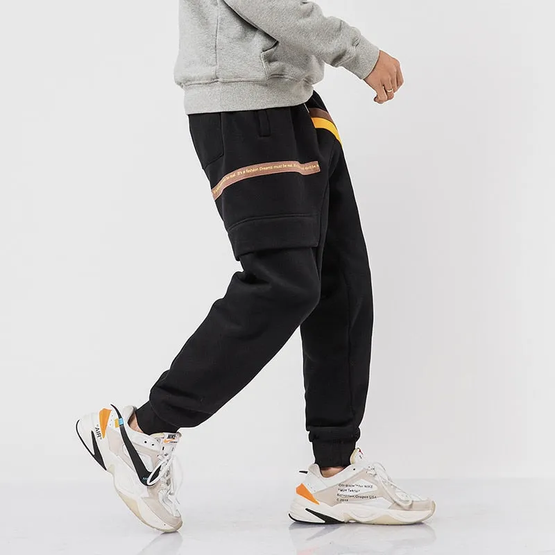 Casual Stripe Thick Jogger Hip Hop Style Men Pants