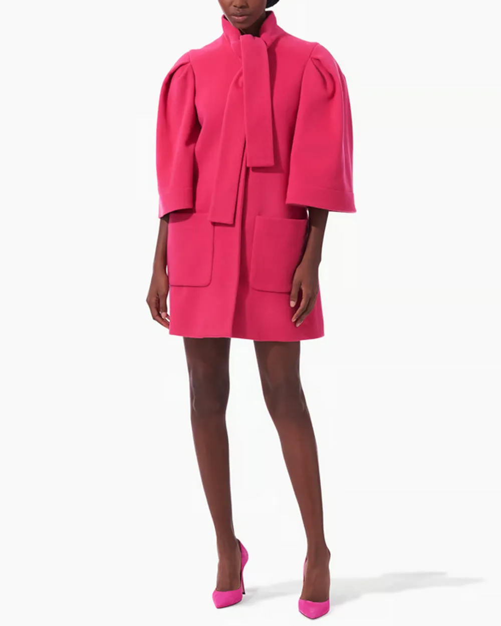 Cerise Pink Tie Neck Coat