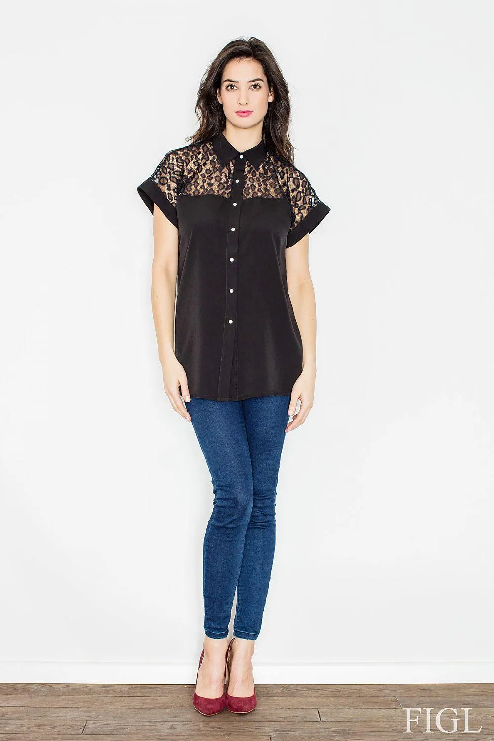 Chic Mesh-Designed Blouse by Figl