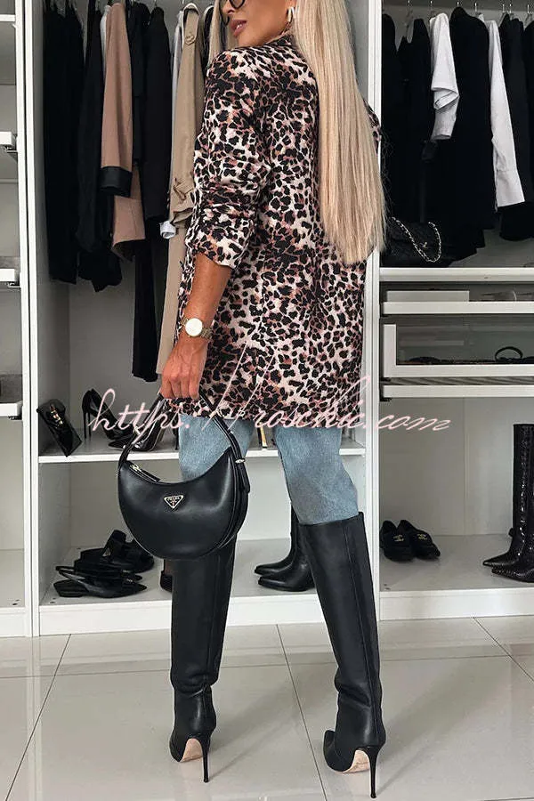 Choose Unique Leopard Print Lapel Long Sleeve Relaxed Blazer