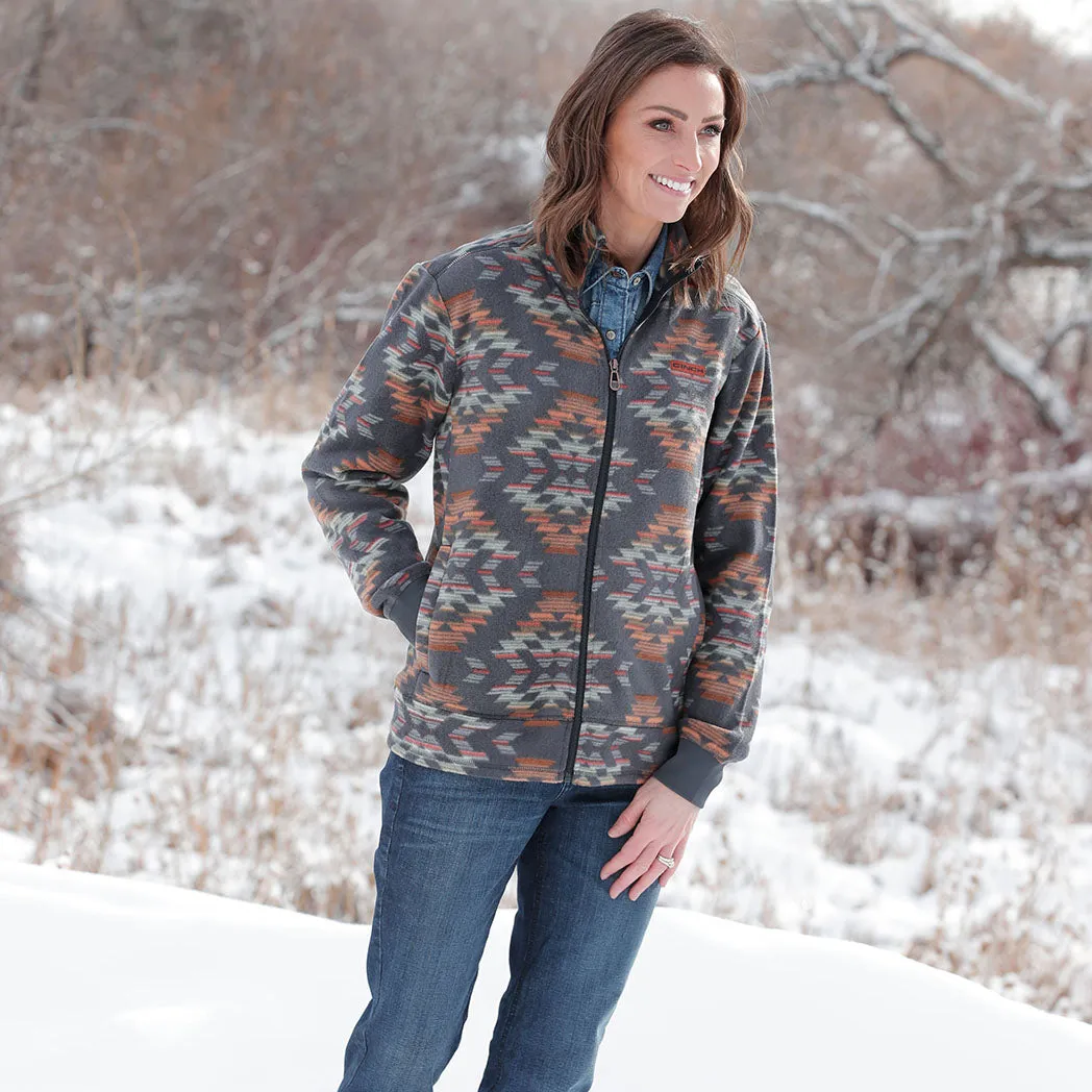 Cinch Women's Navy Aztec Zip Up Fleece