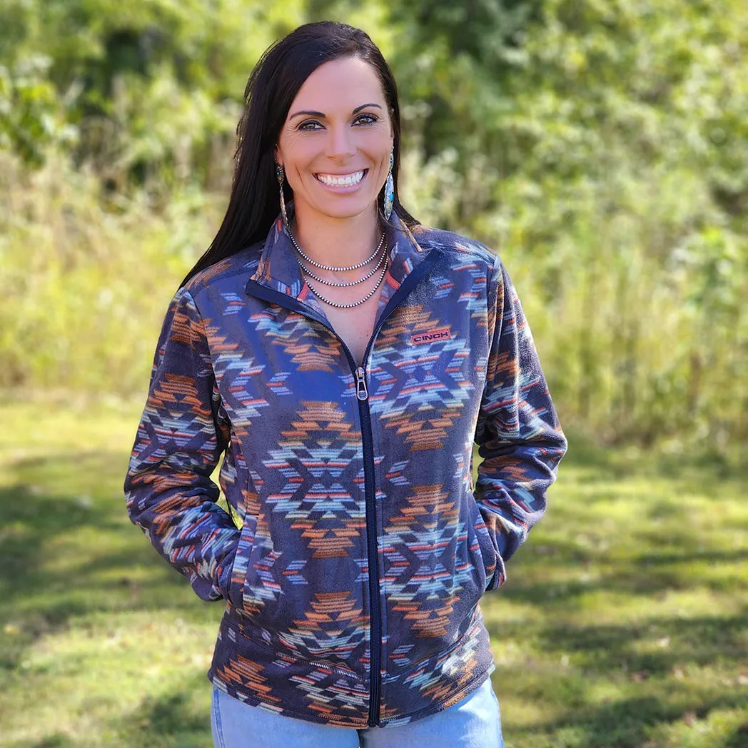 Cinch Women's Navy Aztec Zip Up Fleece