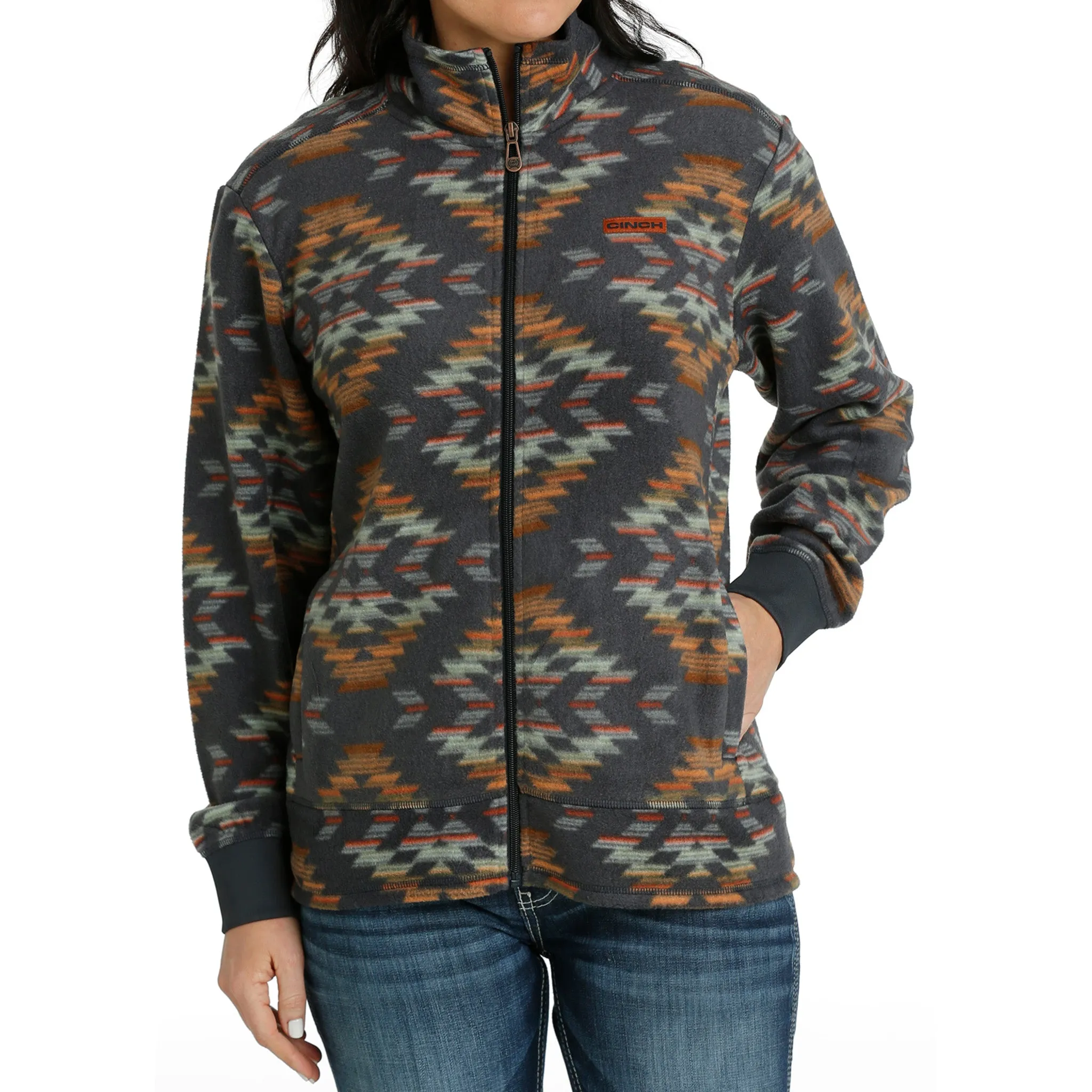 Cinch Women's Navy Aztec Zip Up Fleece