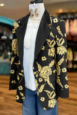 Classic Floral Print Long Sleeve Blazer