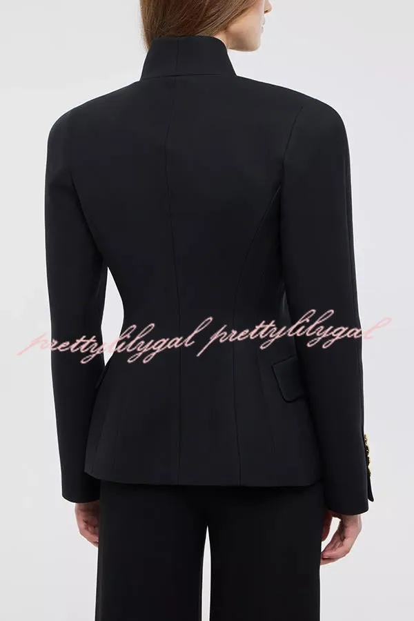 Classic Luxury Unique Metal Button Stand Collar Long Sleeve Jacket