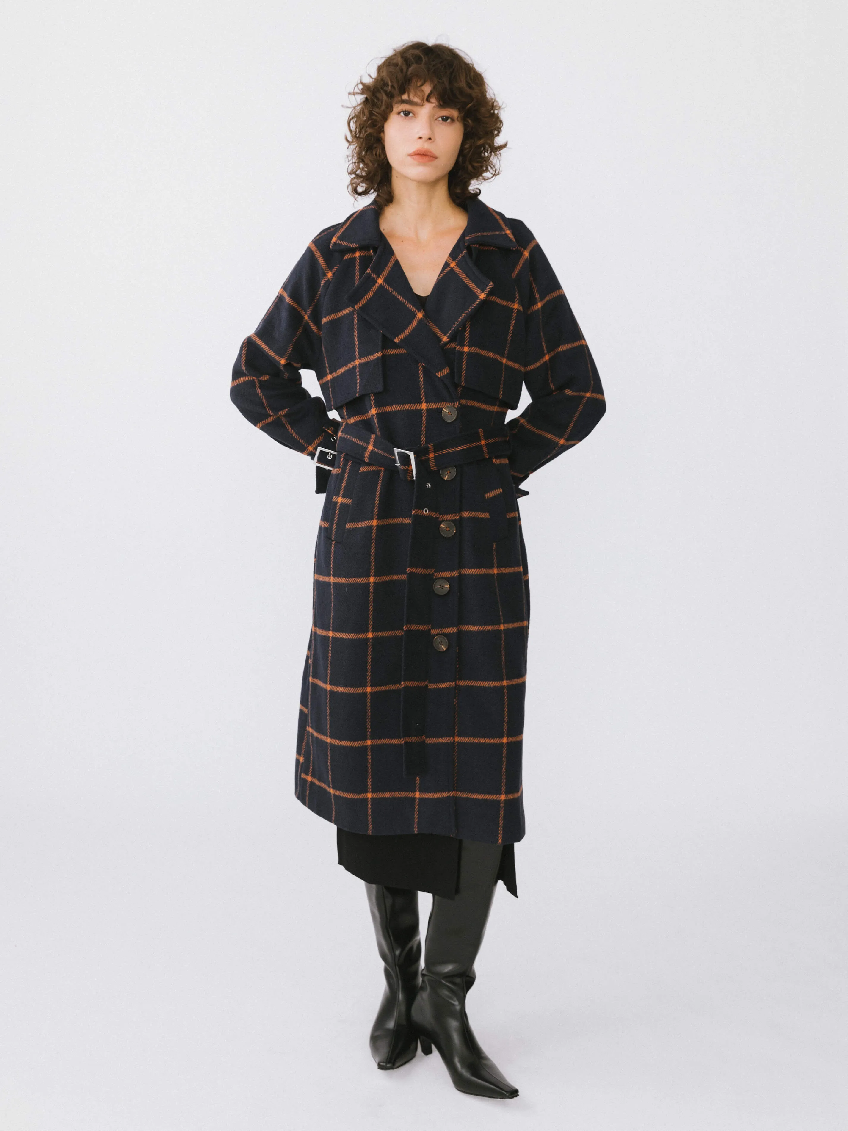 Contrast Plaid Drop Shoulder Coat