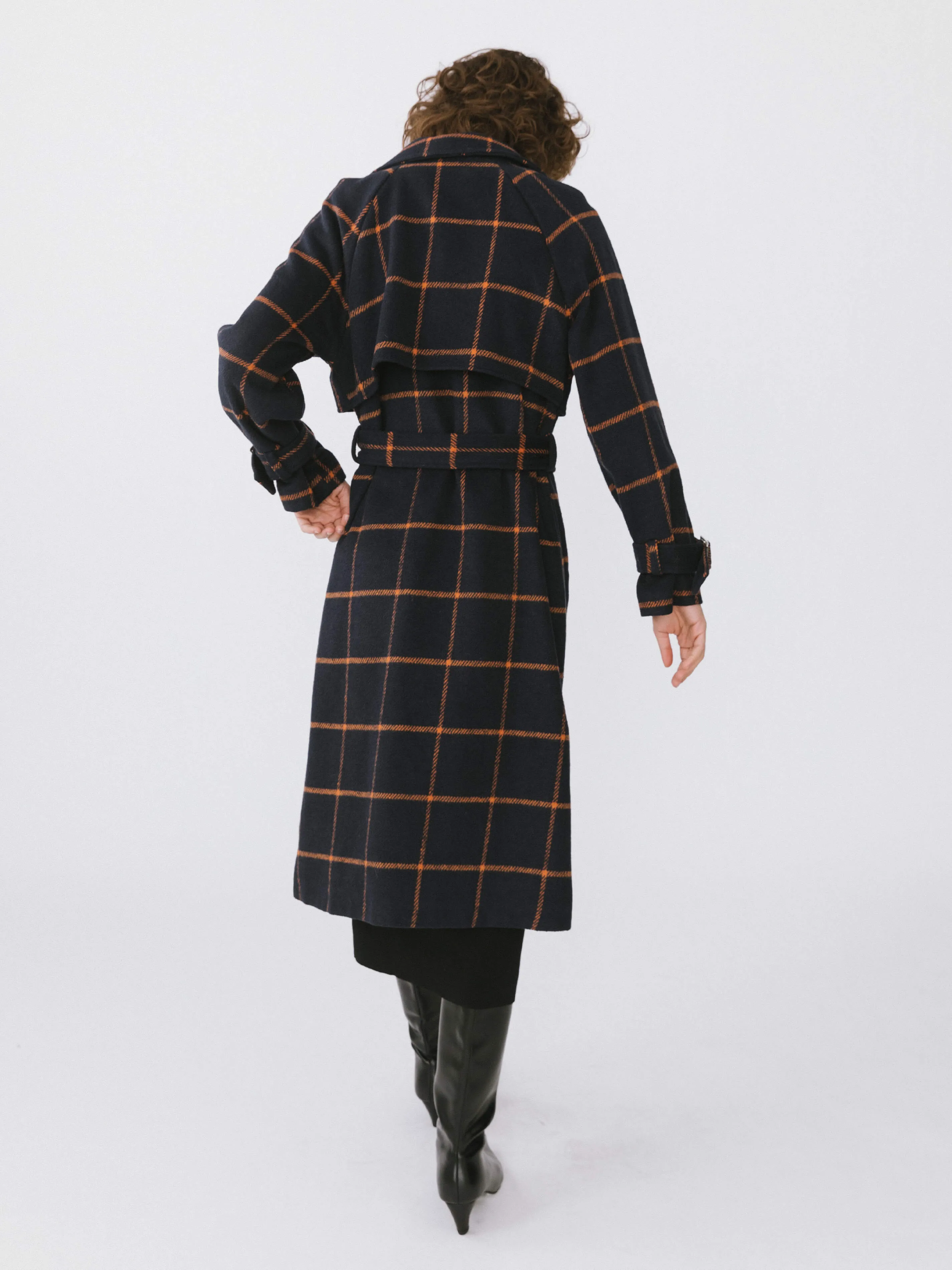 Contrast Plaid Drop Shoulder Coat