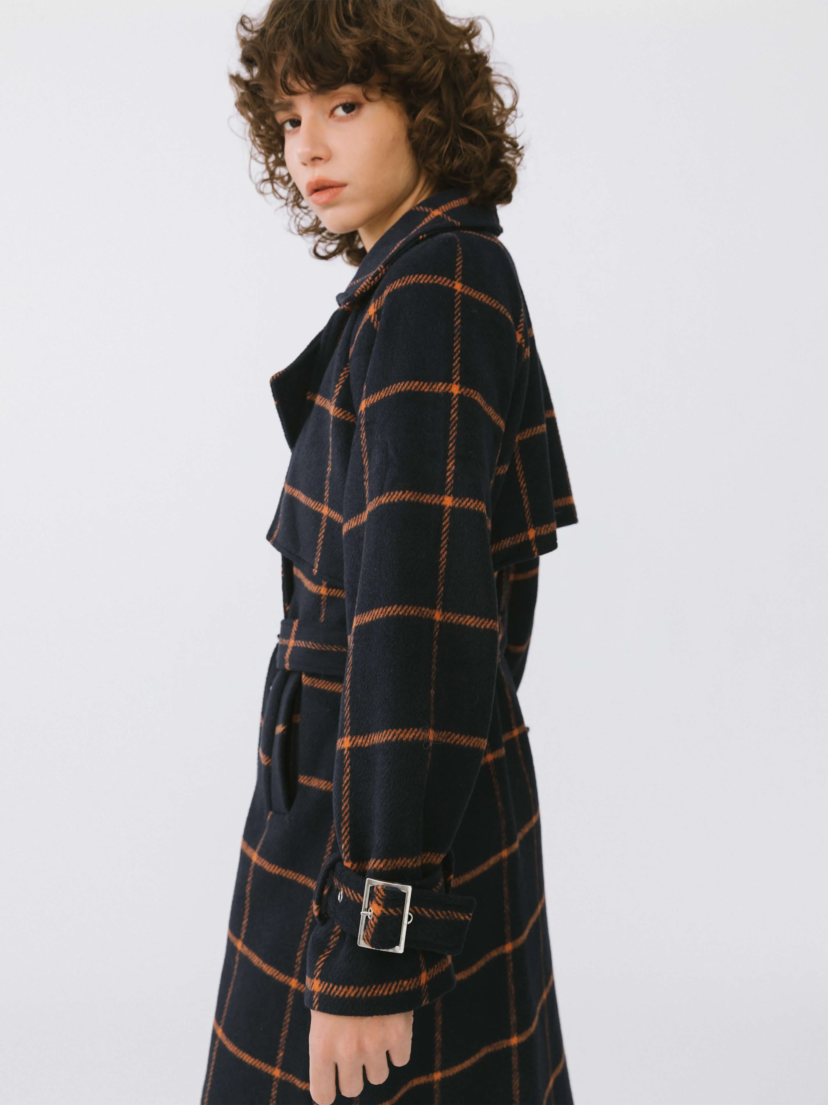 Contrast Plaid Drop Shoulder Coat