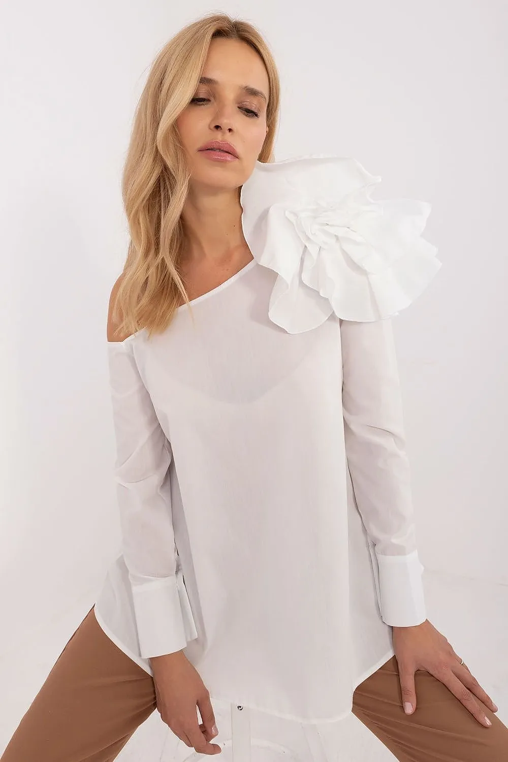 Cotton Blouse with Floral Shoulder Fascinator by Lakerta