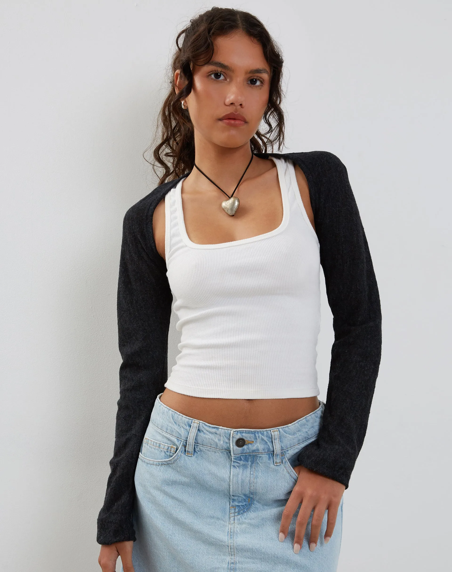 Dalika Knitted Shrug Top in Black