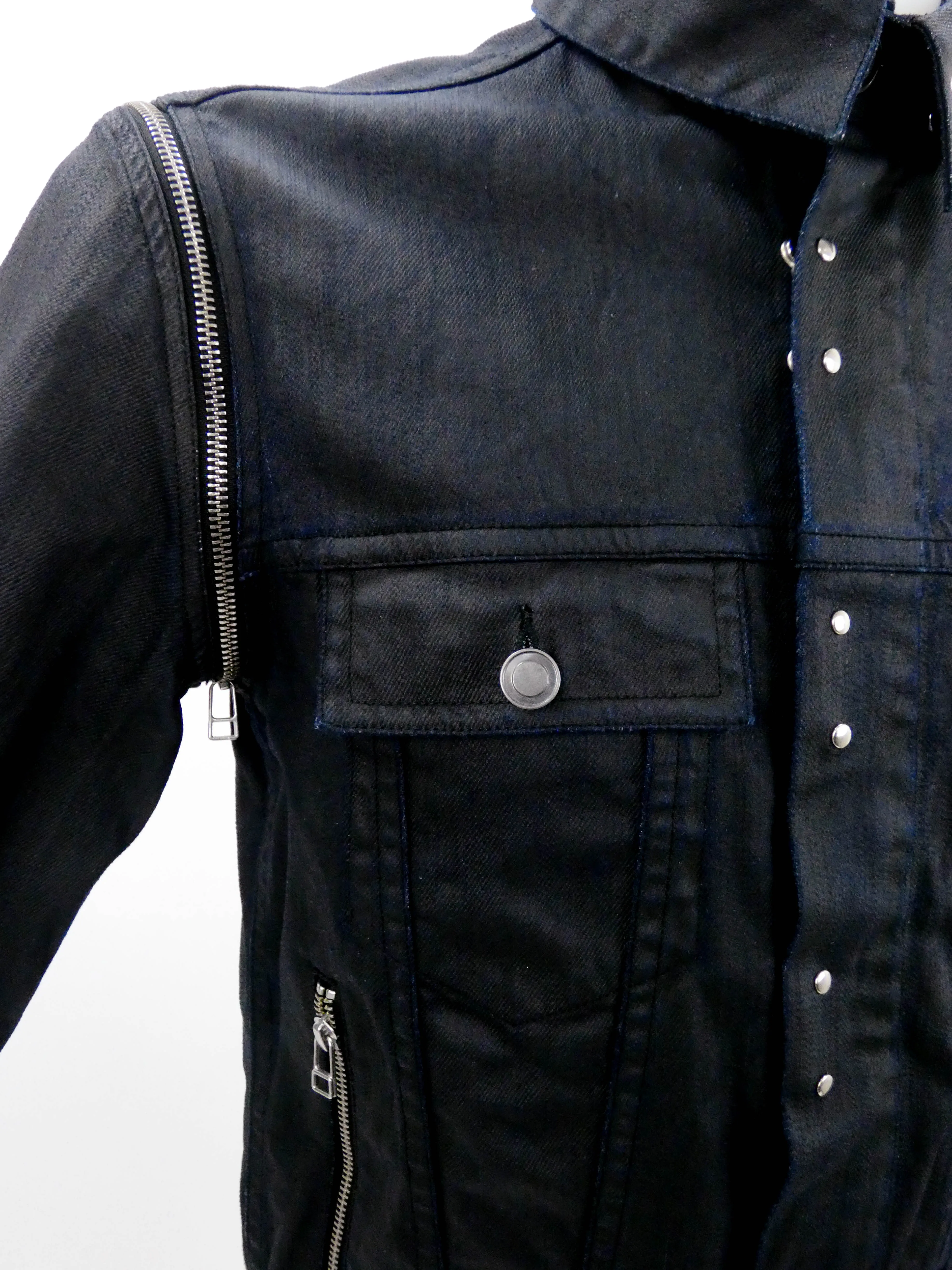 Dark Navy Leather Style Trucker Jacket