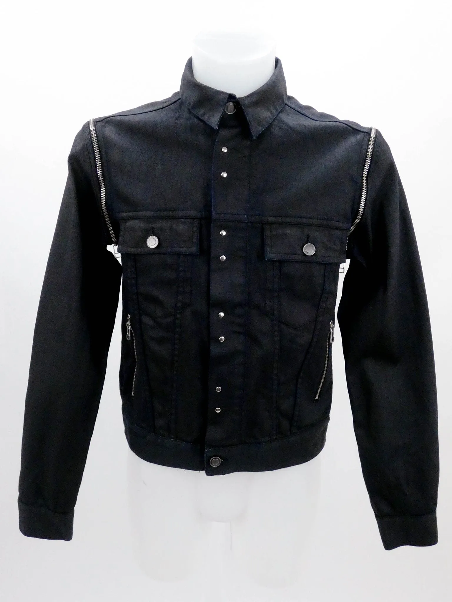 Dark Navy Leather Style Trucker Jacket