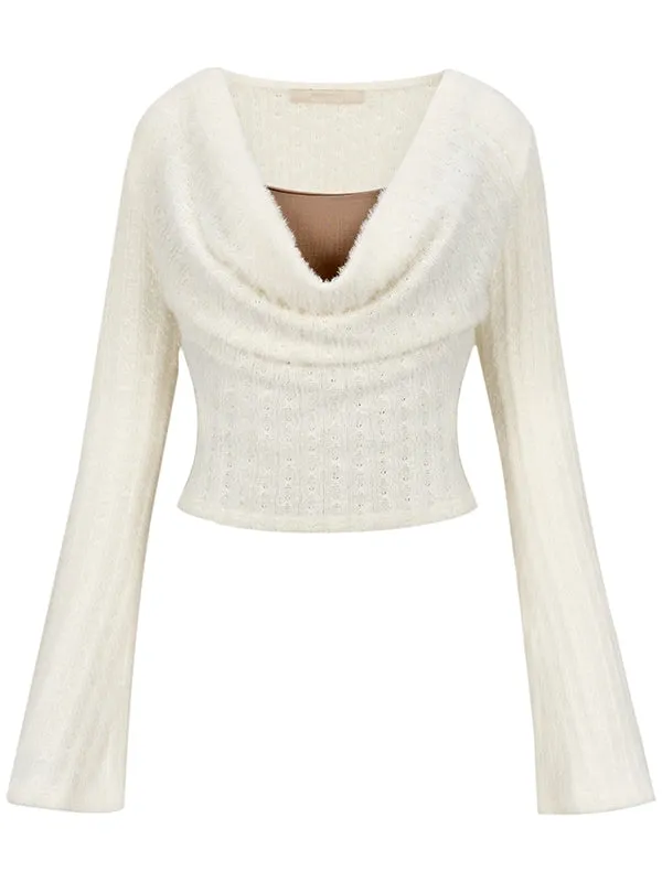 Drape Slim U-Neck Simple Fluffily Knit