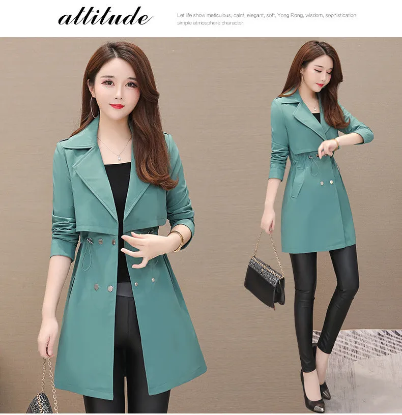 Drawstring Waist Lapel Candy Color Long Coat