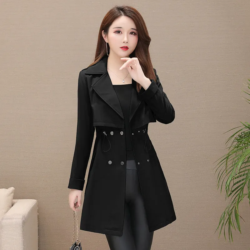 Drawstring Waist Lapel Candy Color Long Coat