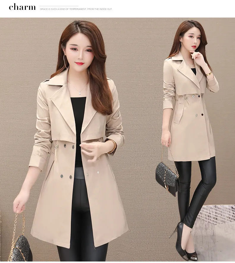 Drawstring Waist Lapel Candy Color Long Coat