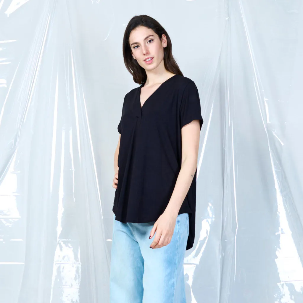 Elegant draped V-neck blouse wholesale