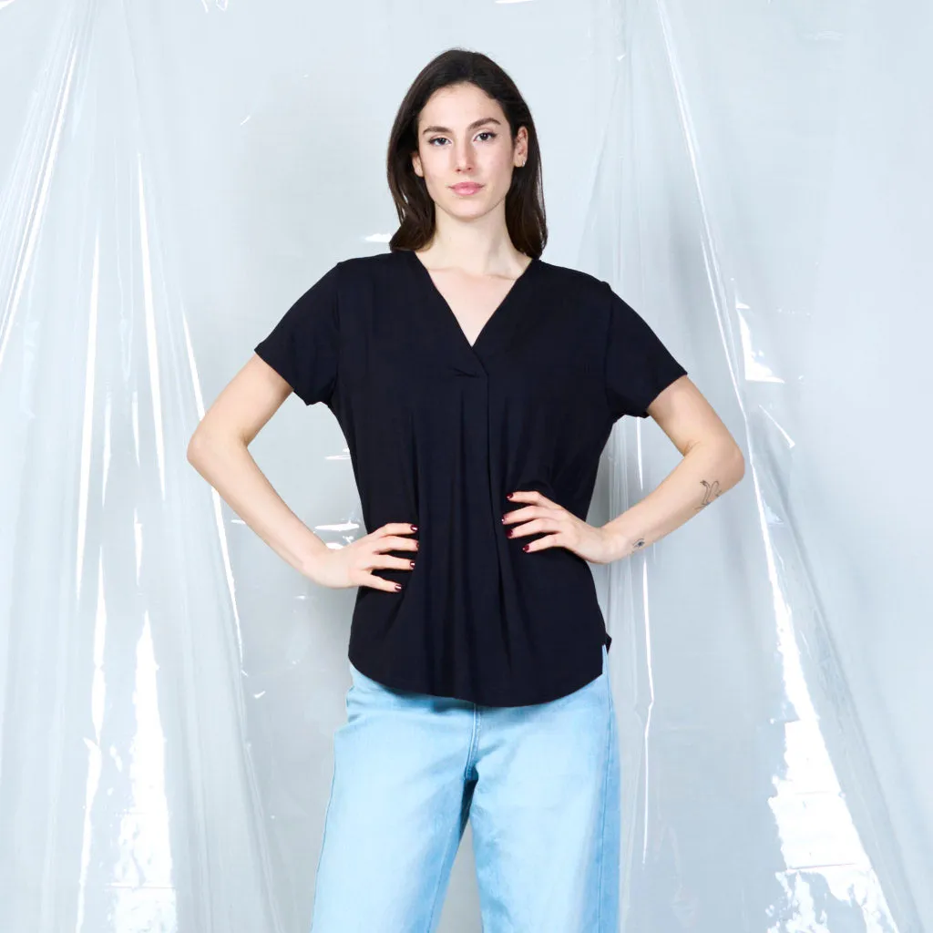 Elegant draped V-neck blouse wholesale