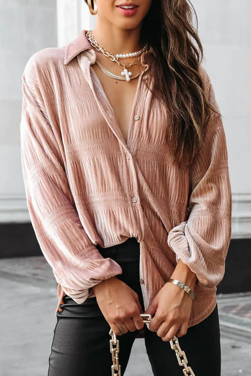 Elegant Solid Fold Turndown Collar Blouses