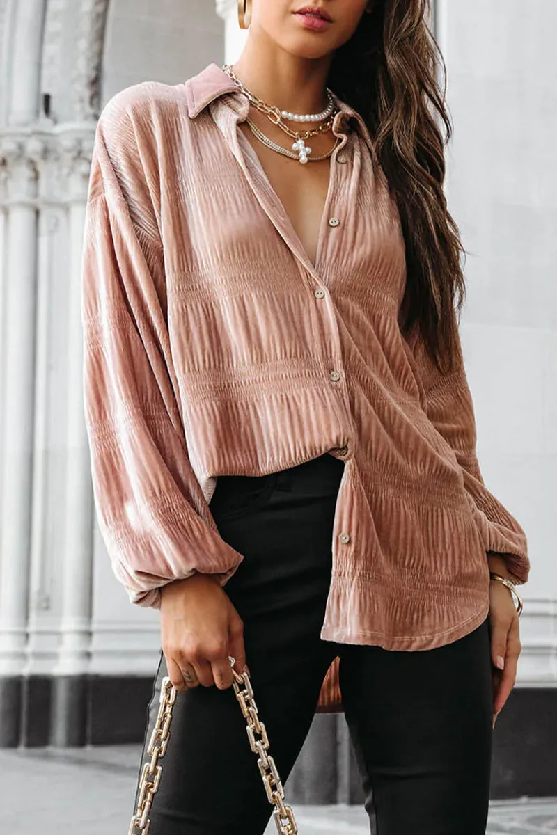 Elegant Solid Fold Turndown Collar Blouses