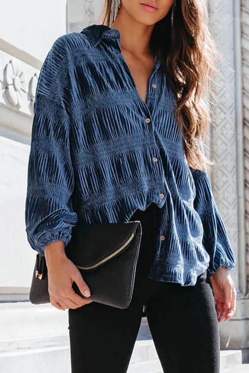 Elegant Solid Fold Turndown Collar Blouses