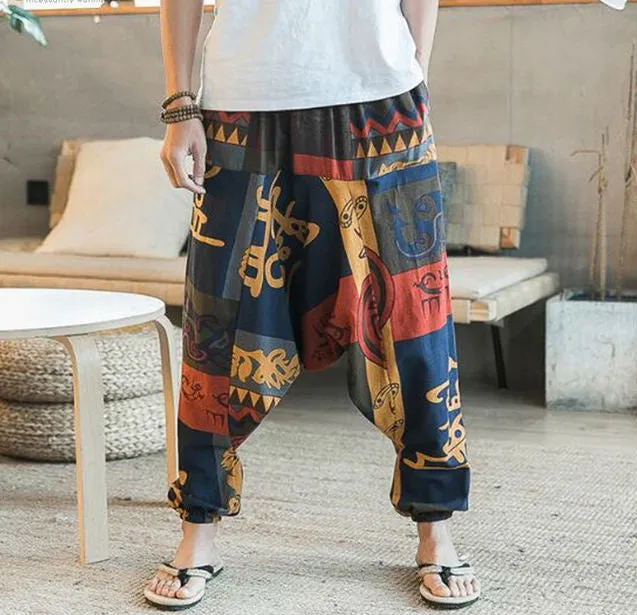 Ethnic Art Pattern Men Cotton Harem Pants