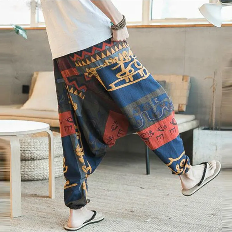 Ethnic Art Pattern Men Cotton Harem Pants